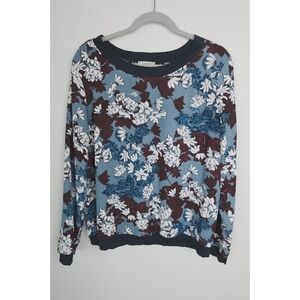 LOFT Women's Floral Print Pullover Sweatshirt Blue Burgundy White Large‎
